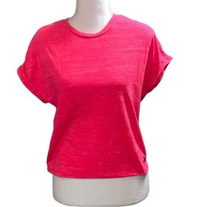 THE NORTH FACE:  Girls Hot Pink Rolled Sleeve Burnout T-shirt- Size Large